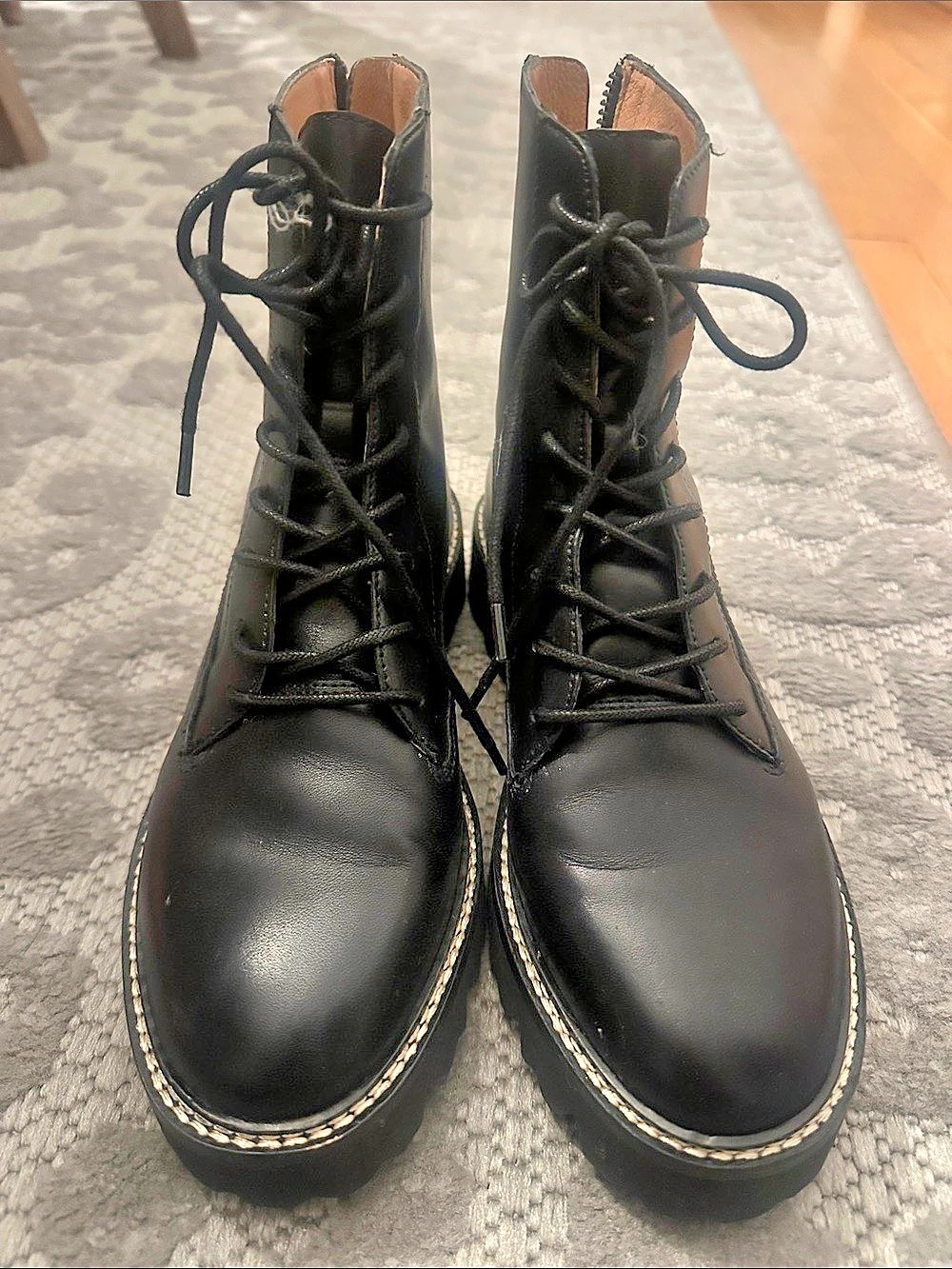 BNWOT Madewell The Citywalk Lugsole Lace-Up Boot in Leather Black
